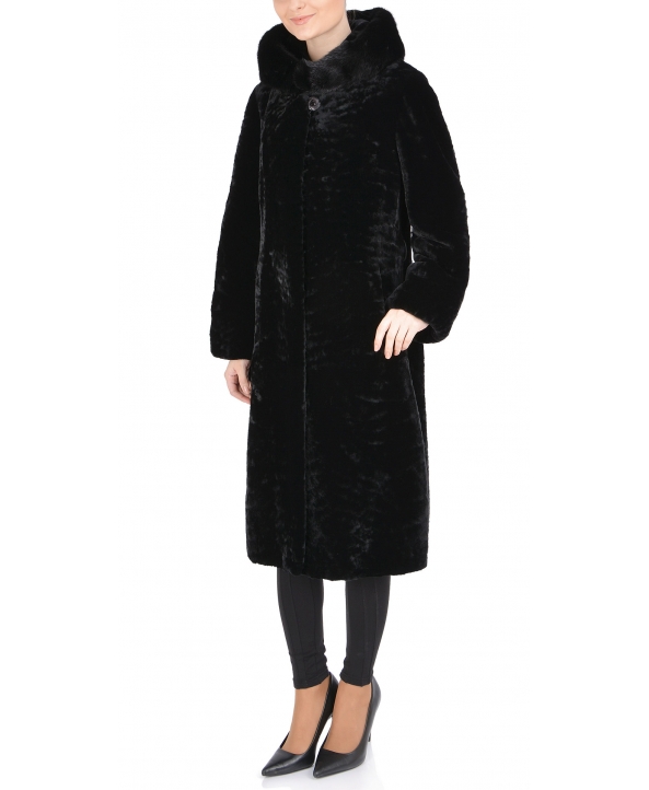 Пальто из мутона, цвет: Чёрный астраган, отделка Норка - купить за 46200 в магазине - Гипермаркет меха