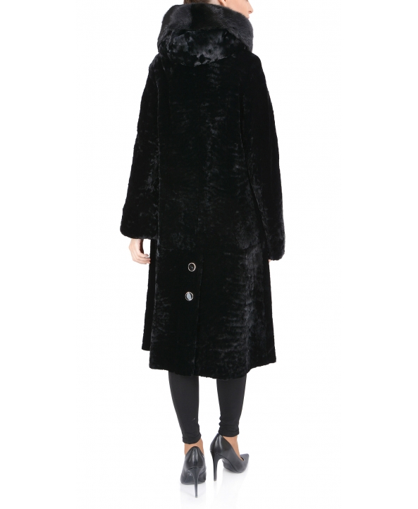 Пальто из мутона, цвет: Чёрный астраган, отделка Норка - купить за 46200 в магазине - Гипермаркет меха