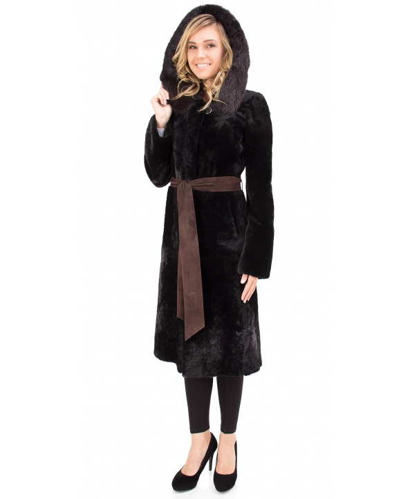 Пальто из мутона, цвет: Чёрный, отделка Норка - купить за 44000 в магазине - Гипермаркет меха