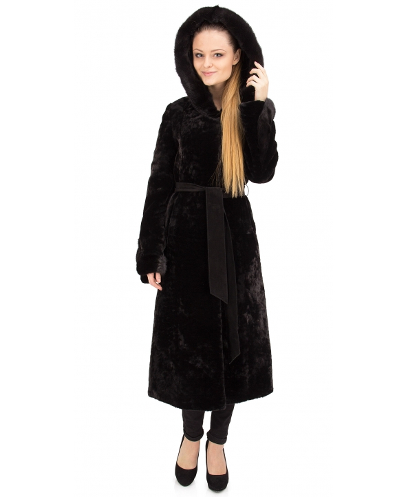 Пальто из мутона, цвет: Чёрный астраган, отделка Норка - купить за 55000 в магазине - Гипермаркет меха