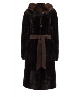 Пальто из мутона, цвет: Шоколад астраган, отделка Норка - купить за 44000 в магазине - Гипермаркет меха