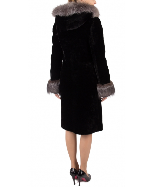 Полупальто из мутона, цвет: Чёрный, отделка Чернобурая лиса - купить за 46200 в магазине - Гипермаркет меха