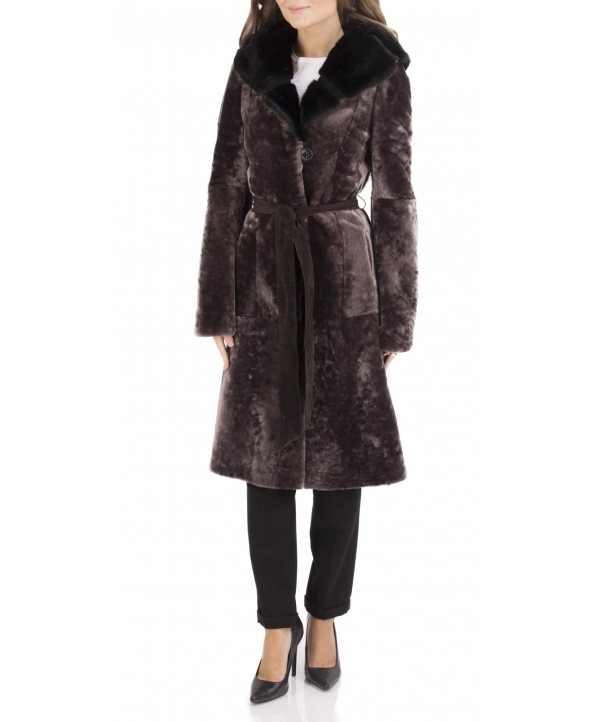 Пальто из мутона, цвет: Сталь астраган, отделка Норка - купить за 72600 в магазине - Гипермаркет меха