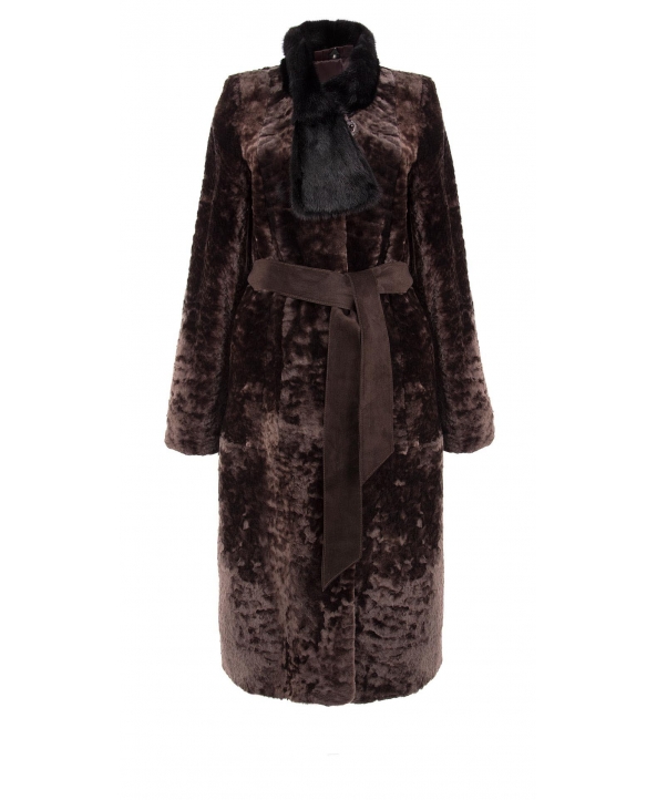 Пальто из мутона, цвет: Сталь астраган, отделка Норка - купить за 47500 в магазине - Гипермаркет меха