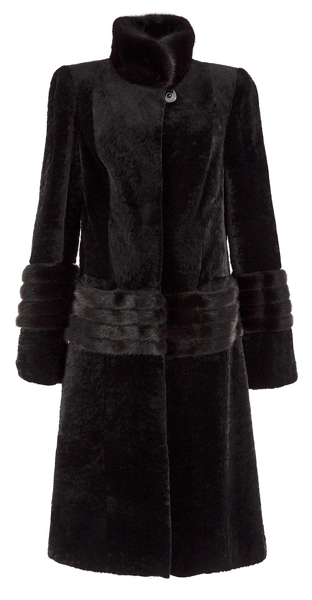 Пальто из мутона, цвет: Чёрный астраган, отделка Норка - купить за 66000 в магазине - Гипермаркет меха
