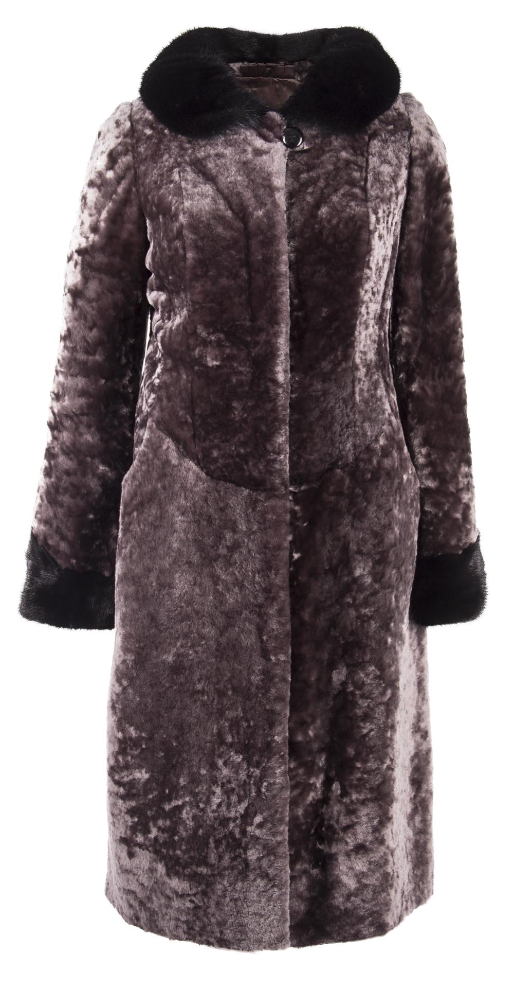 Пальто из мутона, цвет: Сталь астраган, отделка Норка - купить за 52800 в магазине - Гипермаркет меха