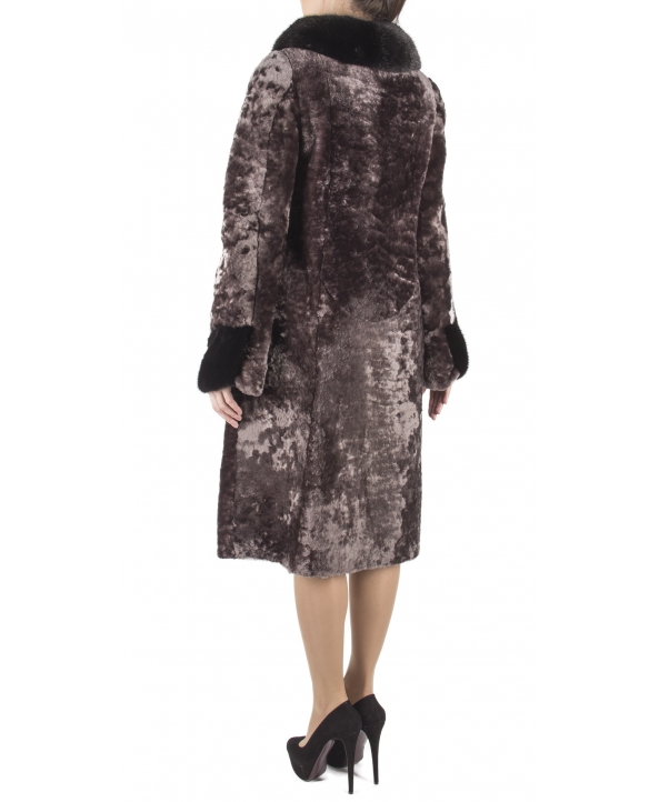 Пальто из мутона, цвет: Сталь астраган, отделка Норка - купить за 52800 в магазине - Гипермаркет меха