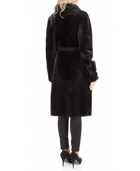 Пальто из мутона, цвет: Чёрный астраган, отделка Норка - купить за 50600 в магазине - Гипермаркет меха