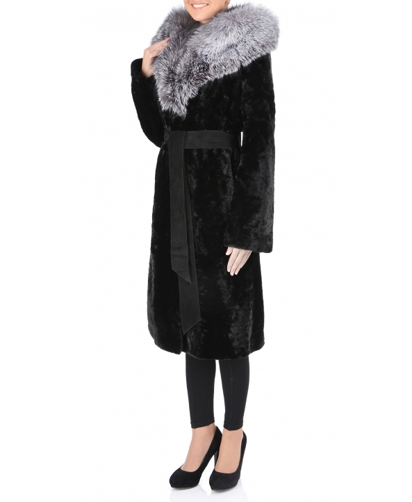 Пальто из мутона, цвет: Чёрный астраган, отделка Блюфрост - купить за 56100 в магазине - Гипермаркет меха