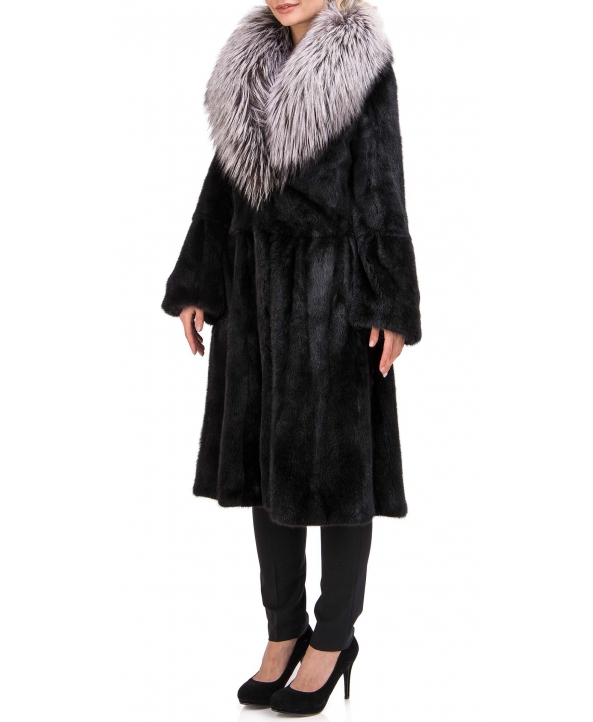 Пальто из меха норки, цвет: Чёрный, отделка Чернобурая лиса - купить за 195600 в магазине - Гипермаркет меха