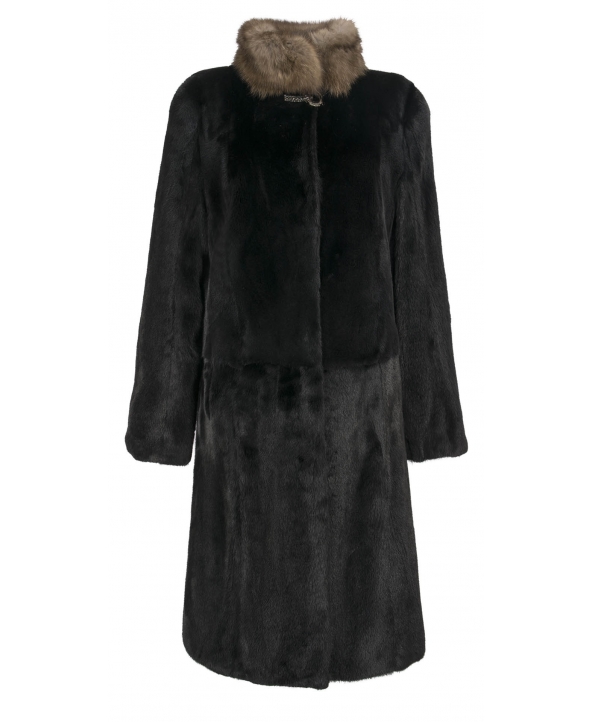 Пальто из меха норки, цвет: Чёрный, отделка Соболь - купить за 175800 в магазине - Гипермаркет меха