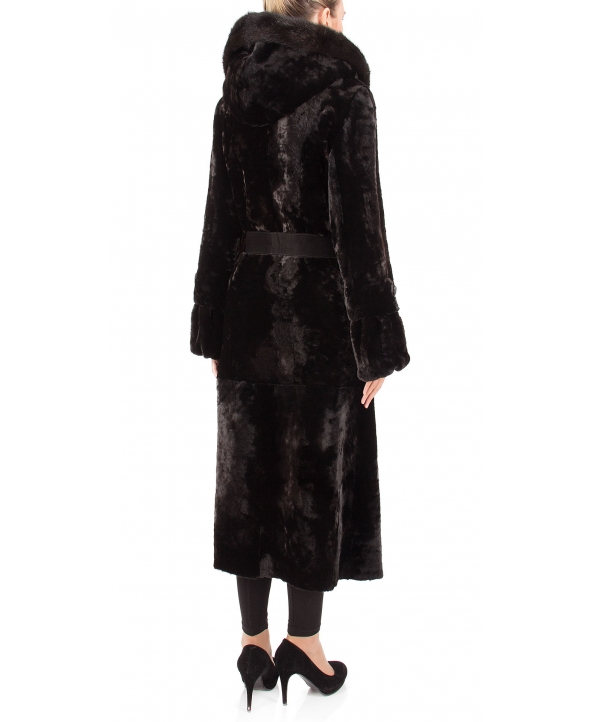 Пальто из мутона, цвет: Шоколад астраган, отделка Норка - купить за 51700 в магазине - Гипермаркет меха