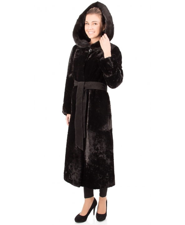 Пальто из мутона, цвет: Шоколад астраган, отделка Норка - купить за 51700 в магазине - Гипермаркет меха