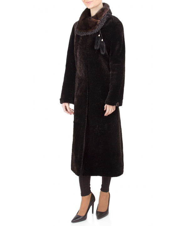 Пальто из мутона, цвет: Шоколад астраган, отделка Норка, каракуль - купить за 49400 в магазине - Гипермаркет меха