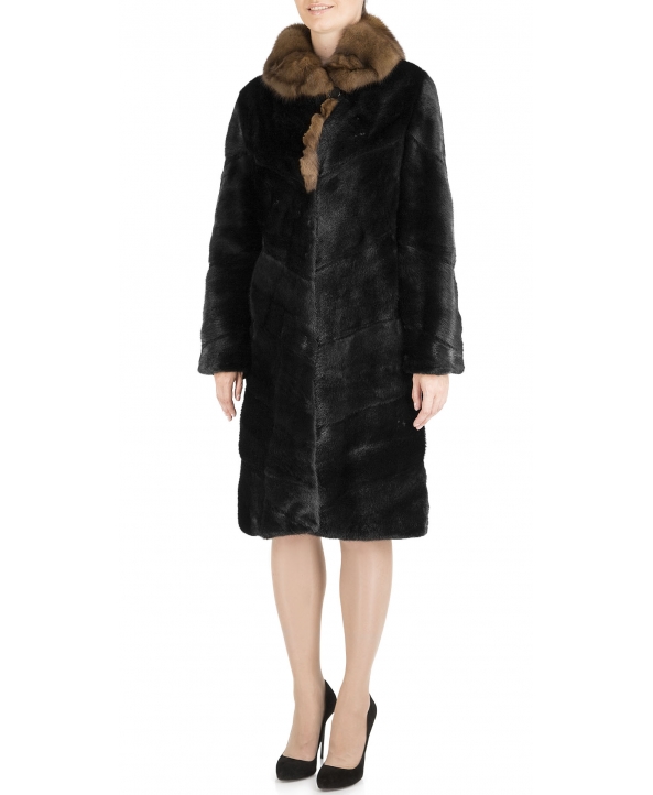 Пальто из меха норки, цвет: Чёрный, отделка Соболь - купить за 220400 в магазине - Гипермаркет меха