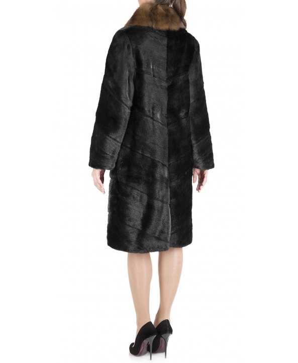 Пальто из меха норки, цвет: Чёрный, отделка Соболь - купить за 220400 в магазине - Гипермаркет меха