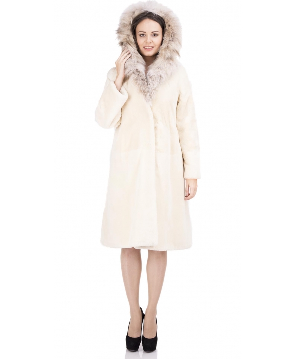 Пальто из меха бобра, цвет: Перл, отделка Рысь - купить за 165000 в магазине - Гипермаркет меха