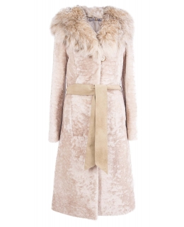 Пальто из мутона, цвет: Сливки астраган, отделка Рысь - купить за 61600 в магазине - Гипермаркет меха