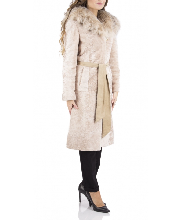 Пальто из мутона, цвет: Сливки астраган, отделка Рысь - купить за 61600 в магазине - Гипермаркет меха