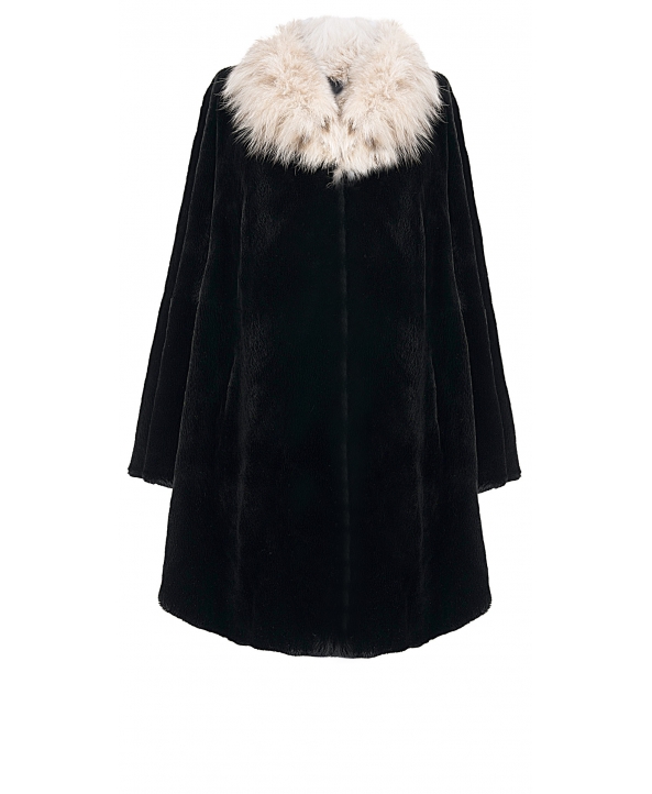 Полупальто из меха бобра, цвет: Чёрный, отделка Рысь - купить за 223100 в магазине - Гипермаркет меха