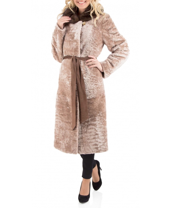 Пальто из мутона, цвет: Песок астраган, отделка Норка - купить за 53900 в магазине - Гипермаркет меха