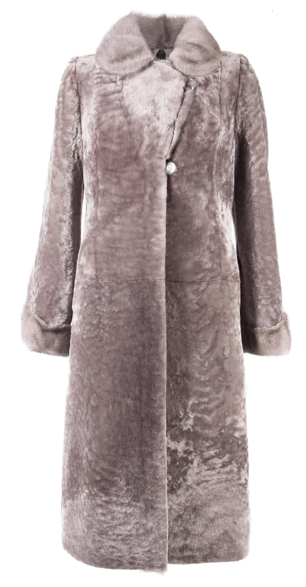 Пальто из мутона, цвет: Серый астраган, отделка Норка - купить за 59400 в магазине - Гипермаркет меха