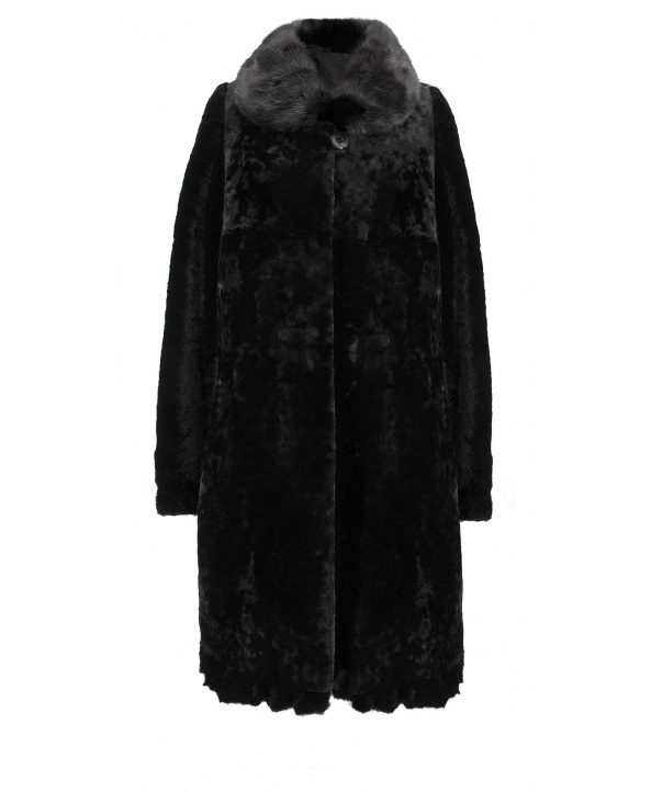 Полупальто из мутона, цвет: Чёрный астраган, отделка Норка - купить за 50600 в магазине - Гипермаркет меха