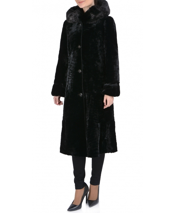 Пальто из мутона, цвет: Чёрный астраган, отделка Норка - купить за 51700 в магазине - Гипермаркет меха