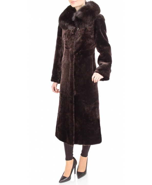 Пальто из мутона, цвет: Шоколад, отделка Песец - купить за 39600 в магазине - Гипермаркет меха
