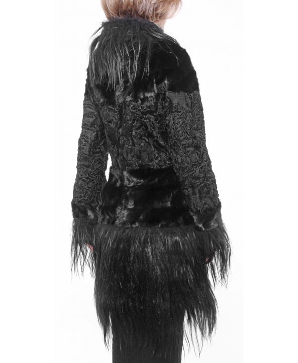 Пальто из каракуля, цвет: Чёрный, отделка Лама, норка - купить за 68000 в магазине - Гипермаркет меха