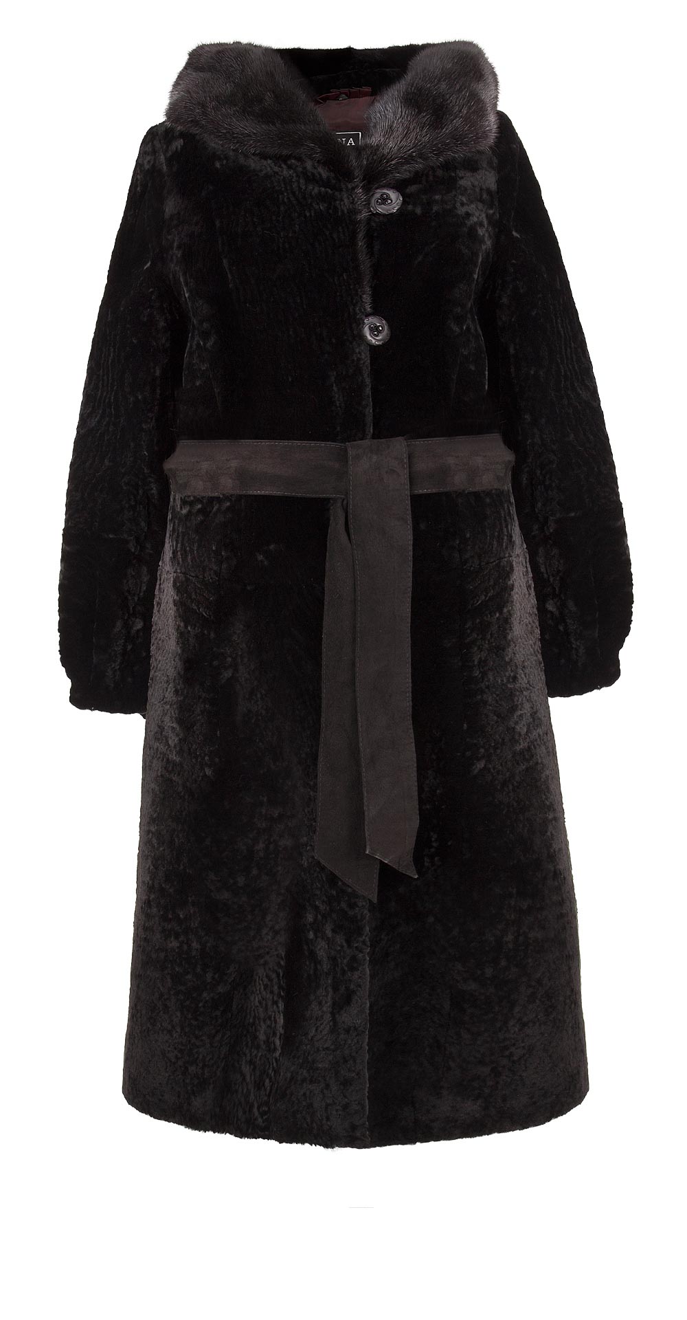 Пальто из мутона, цвет: Чёрный астраган, отделка Норка - купить за 47500 в магазине - Гипермаркет меха