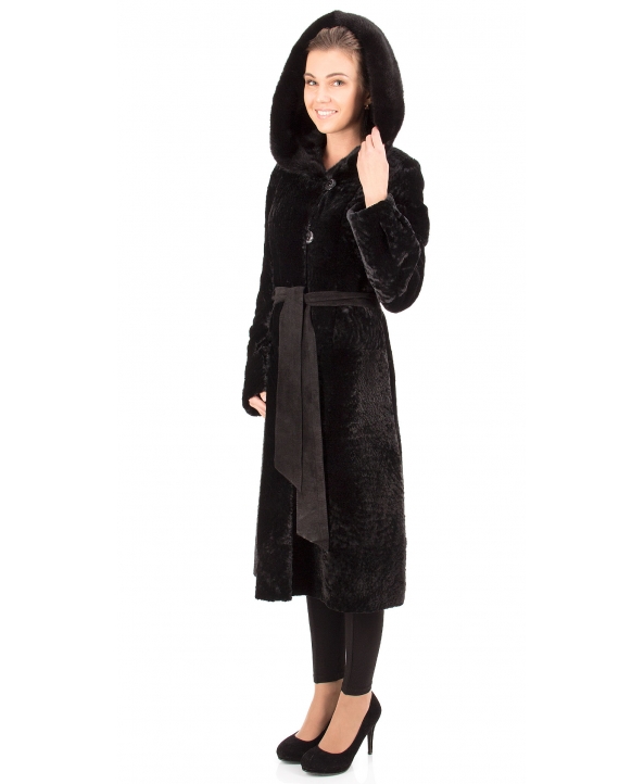 Пальто из мутона, цвет: Чёрный астраган, отделка Норка - купить за 47500 в магазине - Гипермаркет меха