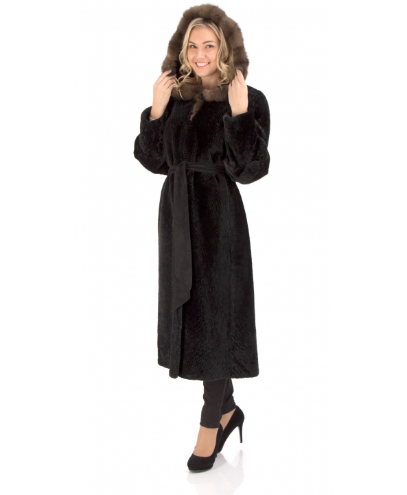 Пальто из мутона, цвет: Чёрный, отделка Соболь - купить за 58300 в магазине - Гипермаркет меха
