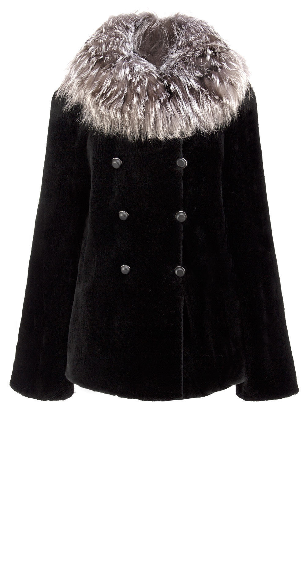Полупальто из меха бобра, цвет: Чёрный, отделка Лиса - купить за 91300 в магазине - Гипермаркет меха