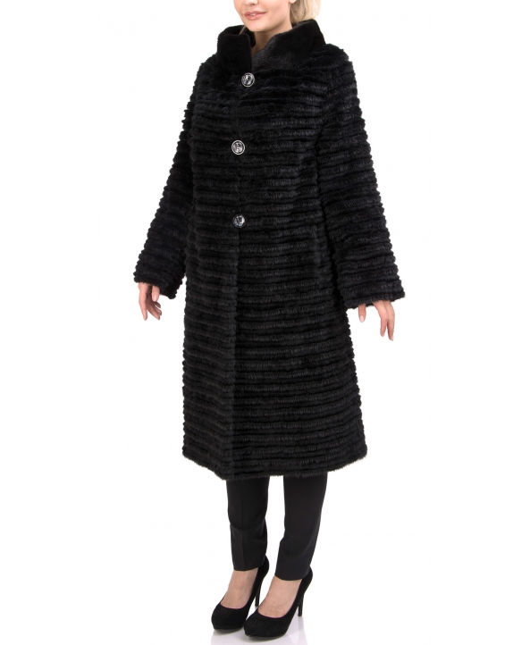 Пальто из меха норки, цвет: Чёрный, отделка Кролик, текстиль - купить за 59400 в магазине - Гипермаркет меха