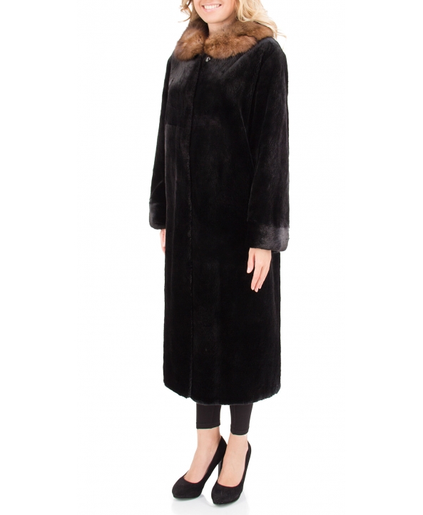 Пальто из меха бобра, цвет: Чёрный, отделка Соболь - купить за 172000 в магазине - Гипермаркет меха