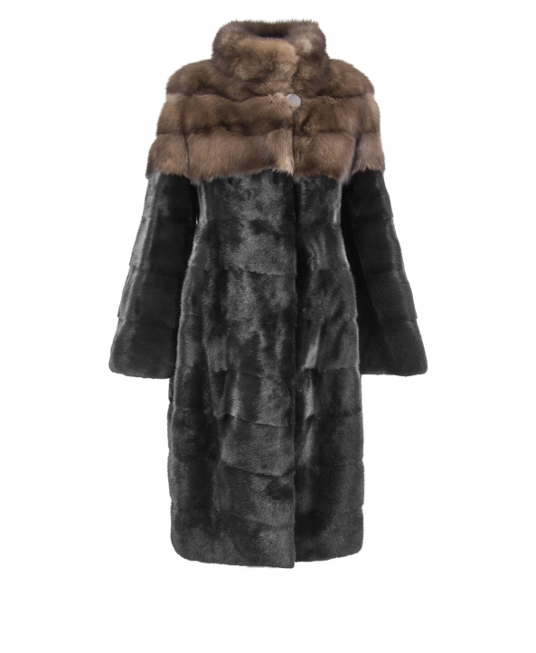 Пальто из меха норки, цвет: Чёрный, отделка Соболь - купить за 386800 в магазине - Гипермаркет меха