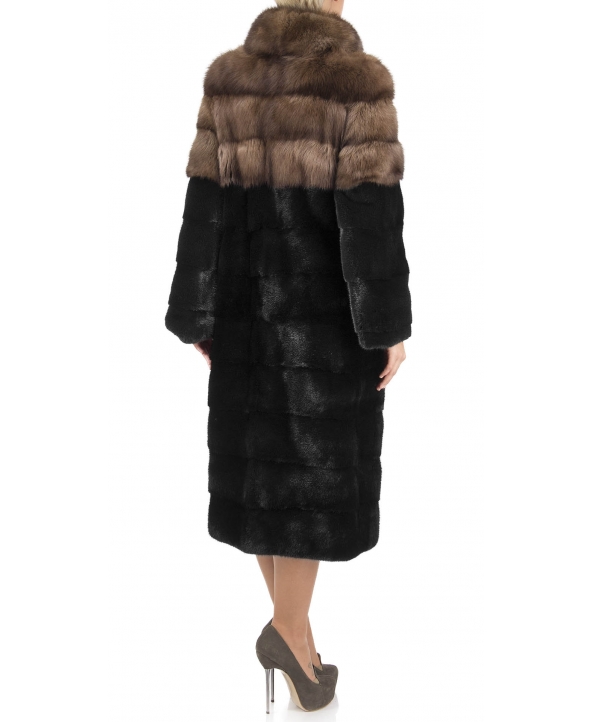 Пальто из меха норки, цвет: Чёрный, отделка Соболь - купить за 386800 в магазине - Гипермаркет меха