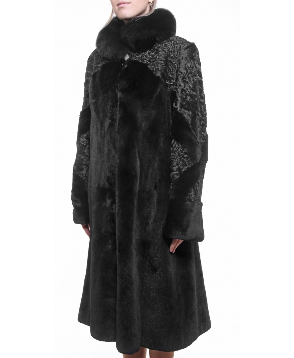 Пальто из меха бобра, цвет: Чёрный, отделка Лиса, каракуль - купить за 169000 в магазине - Гипермаркет меха
