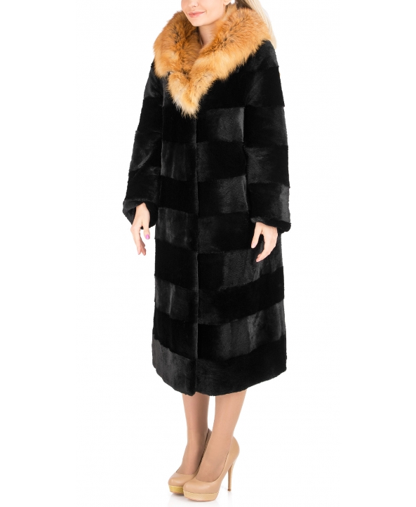 Пальто из меха бобра, цвет: Чёрный, отделка Лиса - купить за 203300 в магазине - Гипермаркет меха