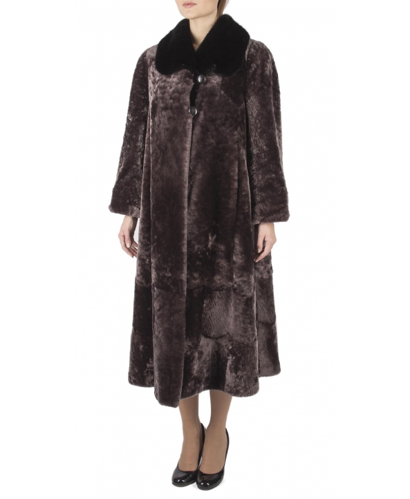 Пальто из мутона, цвет: Сталь астраган, отделка Норка - купить за 50600 в магазине - Гипермаркет меха