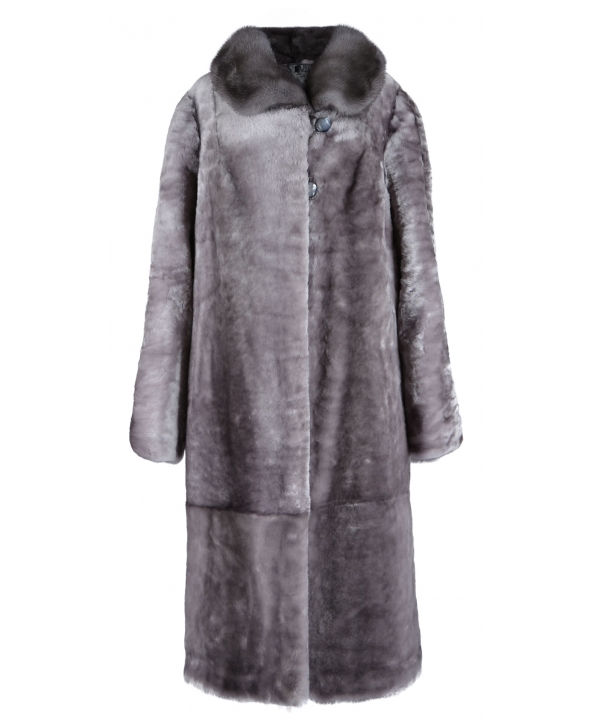 Пальто из мутона, цвет: Серый полоса, отделка Норка - купить за 48400 в магазине - Гипермаркет меха