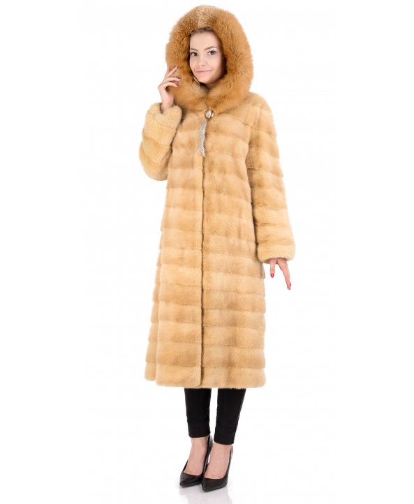 Пальто из меха норки, цвет: Паломино, отделка Лиса - купить за 169400 в магазине - Гипермаркет меха