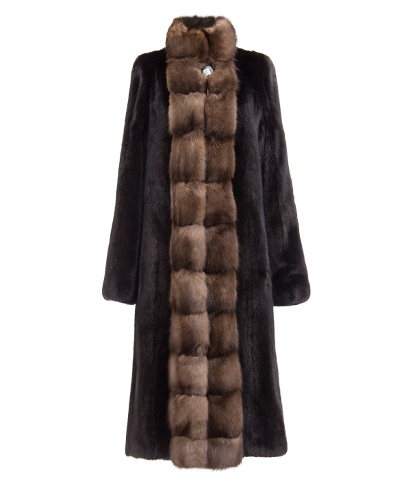 Пальто из меха норки, цвет: Чёрный, отделка Соболь - купить за 387900 в магазине - Гипермаркет меха