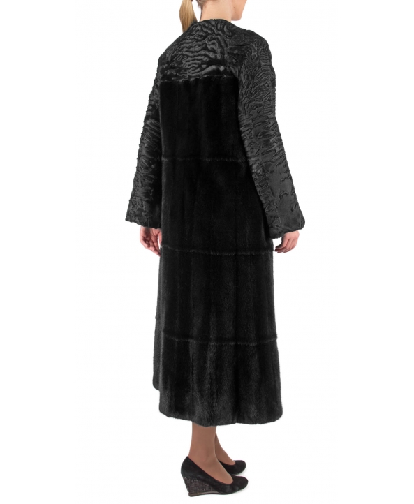 Пальто из меха норки, цвет: Чёрный, отделка Каракуль - купить за 222400 в магазине - Гипермаркет меха