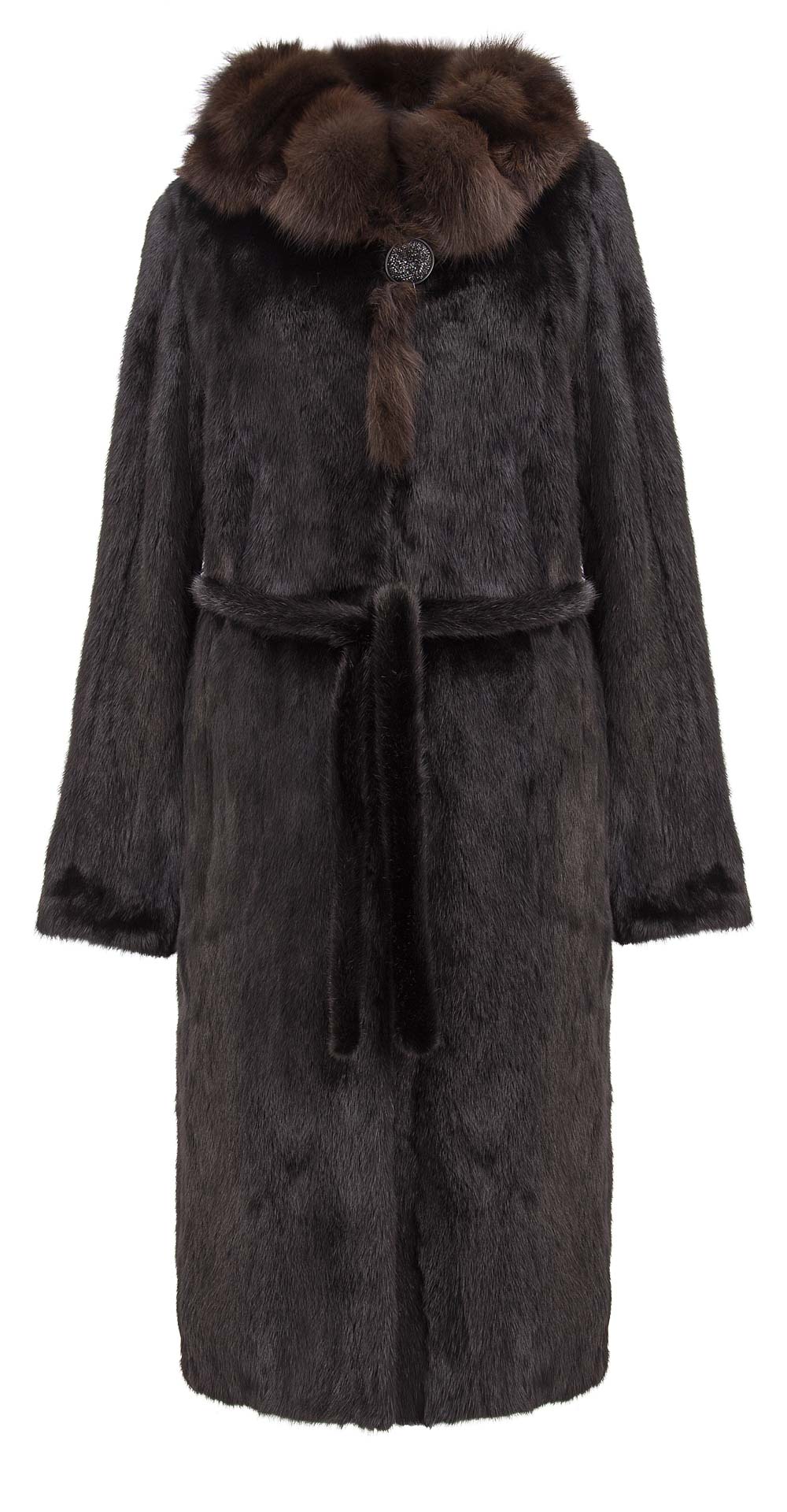 Пальто из меха норки, цвет: Чёрный, отделка Канадский соболь - купить за 198000 в магазине - Гипермаркет меха