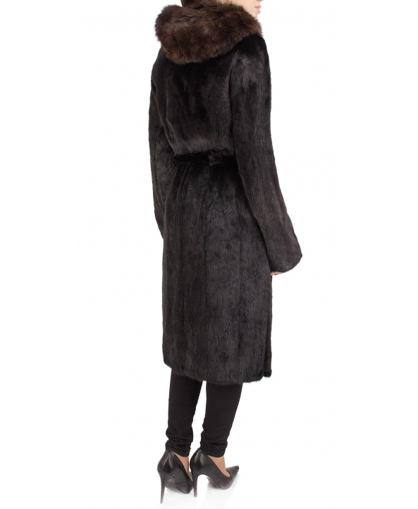 Пальто из меха норки, цвет: Чёрный, отделка Канадский соболь - купить за 198000 в магазине - Гипермаркет меха