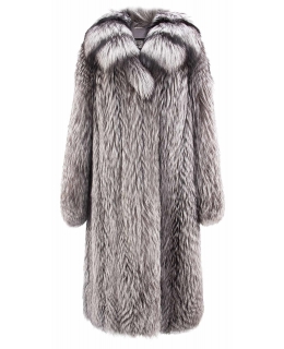 Пальто из меха чернобурой лисы, цвет: Серебристо-голубой, отделка Кожа - купить за 185700 в магазине - Гипермаркет меха