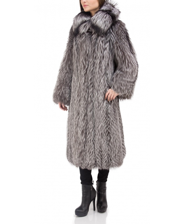 Пальто из меха чернобурой лисы, цвет: Серебристо-голубой, отделка Кожа - купить за 185700 в магазине - Гипермаркет меха
