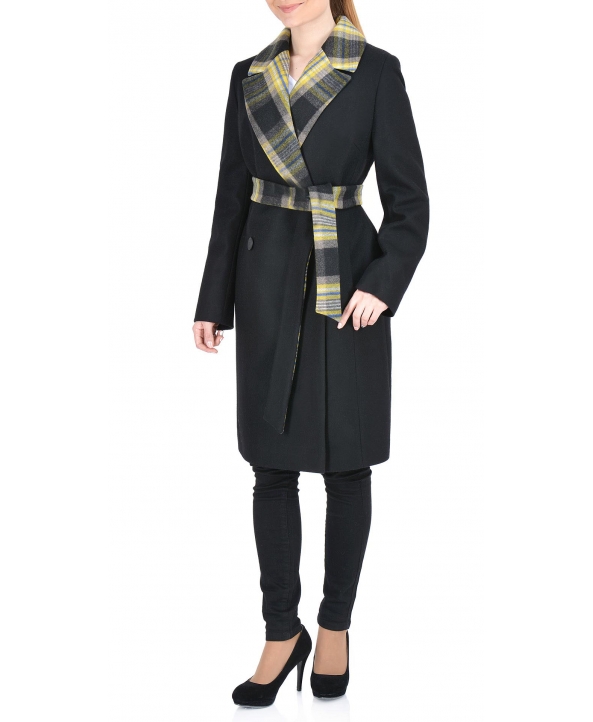 Пальто из шерсти, цвет: Чёрный / Клетка - купить за 9900 в магазине - Гипермаркет меха